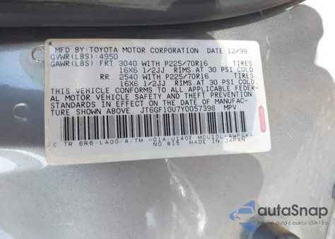 2000 Lexus Rx 300 z USA, uszkodzony, nr VIN JT6GF10U7Y0057398